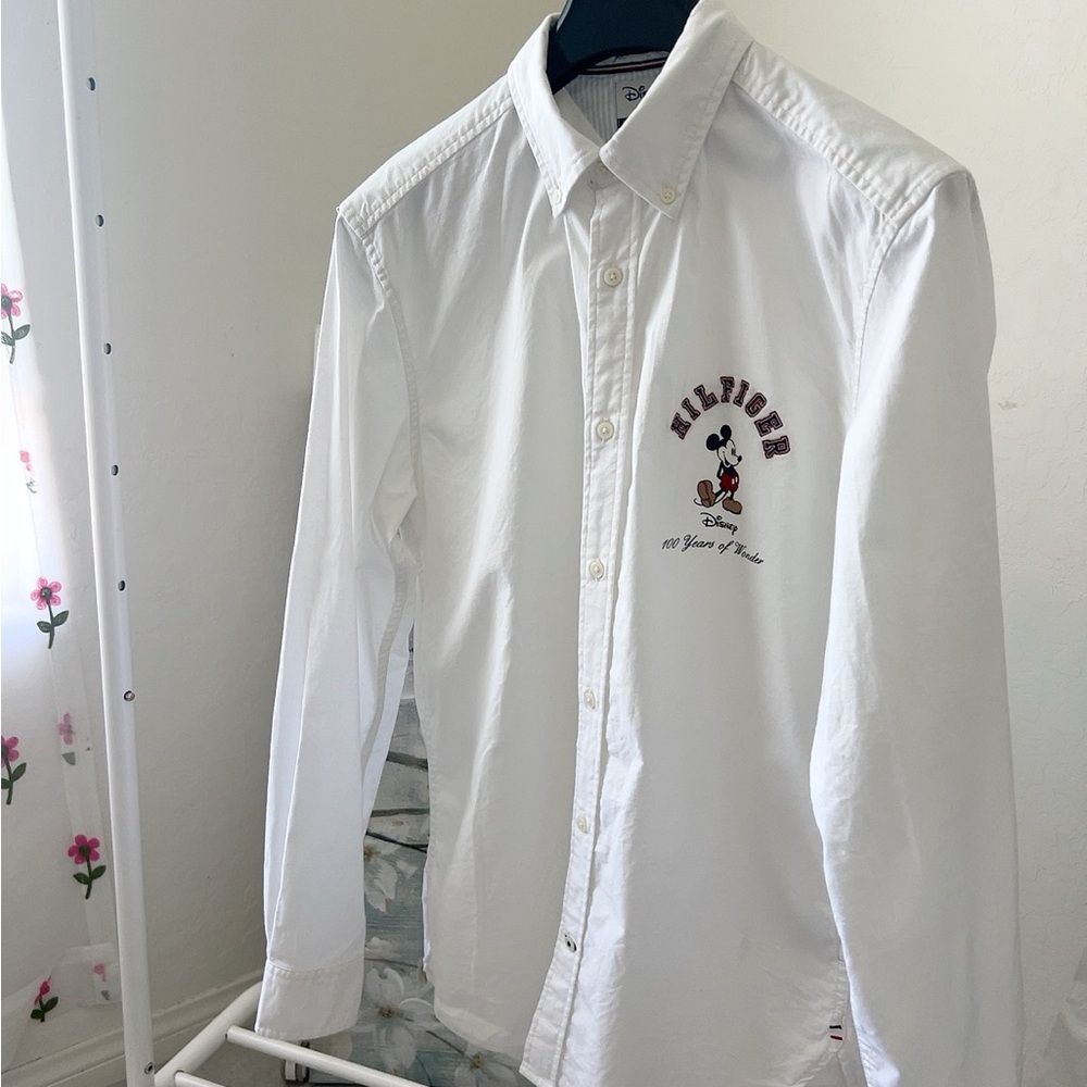 Tommy Hilfiger White Casual Button Down Shirt with Embroidered Logo